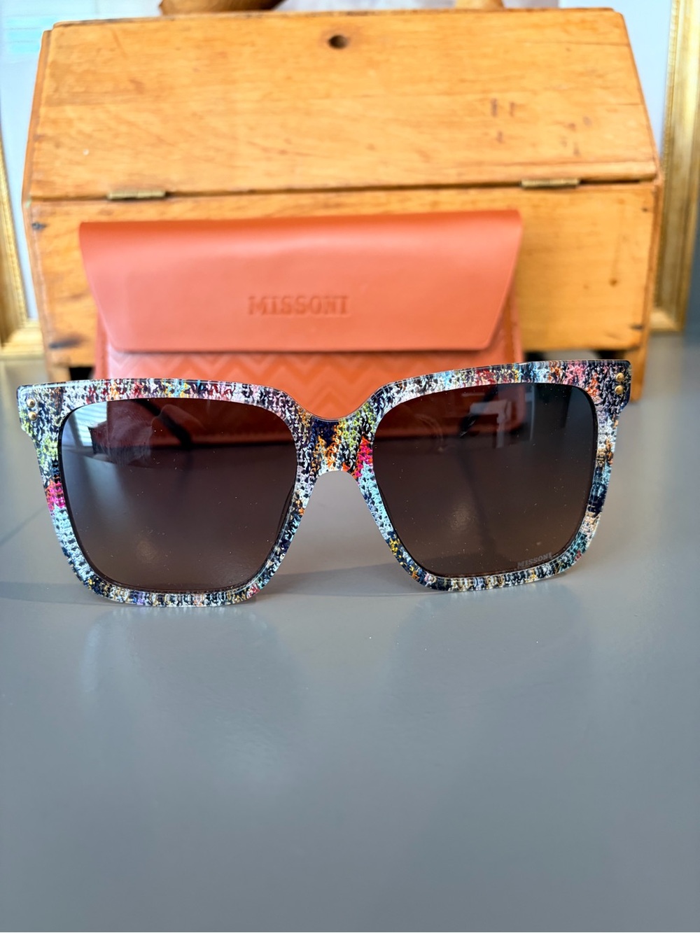 Missoni Oversized Square Sunglasses Multicolor Print w/ Case